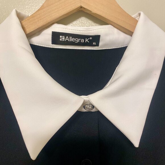 Work Button Front Dress Long Sleeve Contrast Collar Shirtdress - Picture 6 of 6